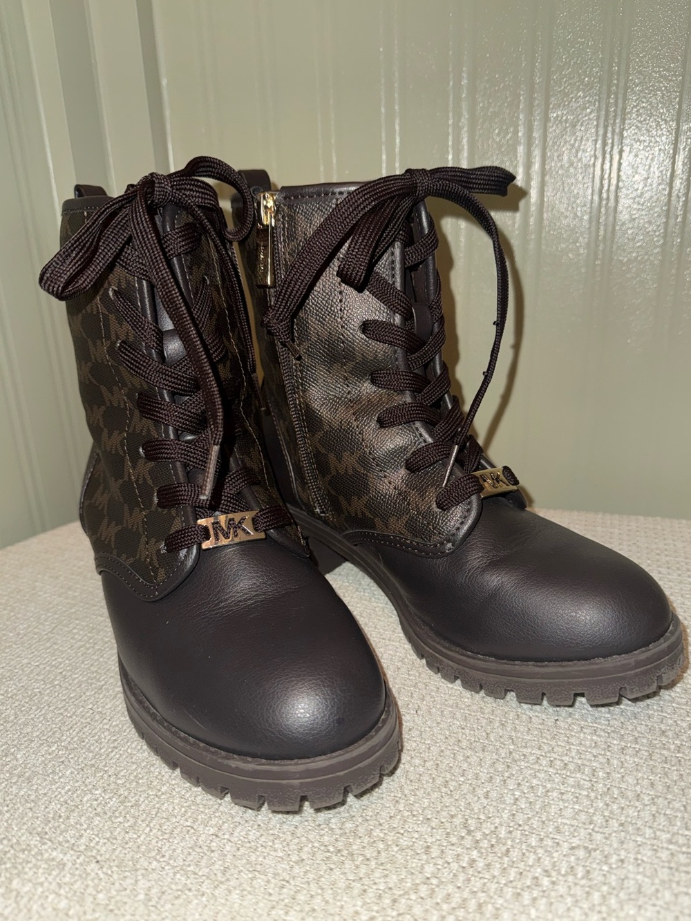 Michael Kors Brown Logo Heeled Combat Boots